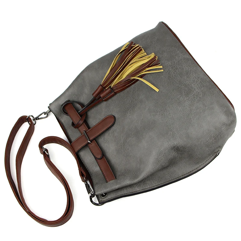 Go Meetting кисточкой Для женщин сумка ведро Винтаж PU кожаные женские сумки Bolsas femininas