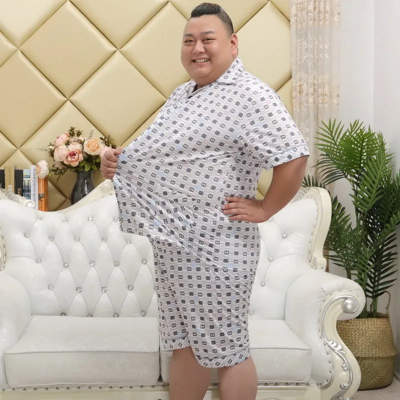 Пикантный клетчатый пижамный комплект XXXXXL Мужская короткая летняя Пижама ночная