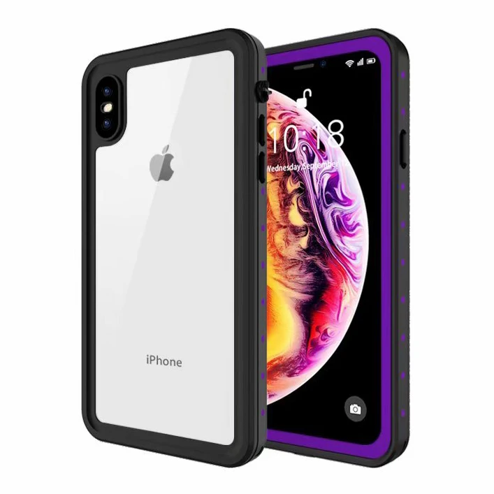 Purple Чехол для iPhone XS Max с защитой от снега, водонепроницаемая прозрачная задняя крышка для iPhone Xs Xr с браслетом - Цвет: Purple