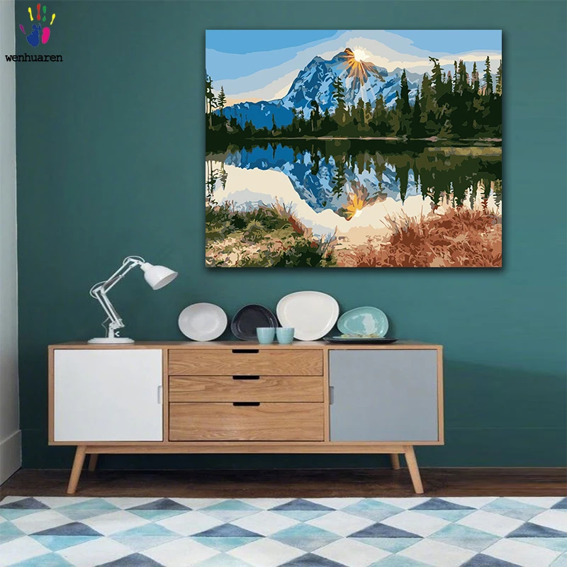 DIY Раскраска по номерам морская вода в закате Картины Абстрактная фигура картины