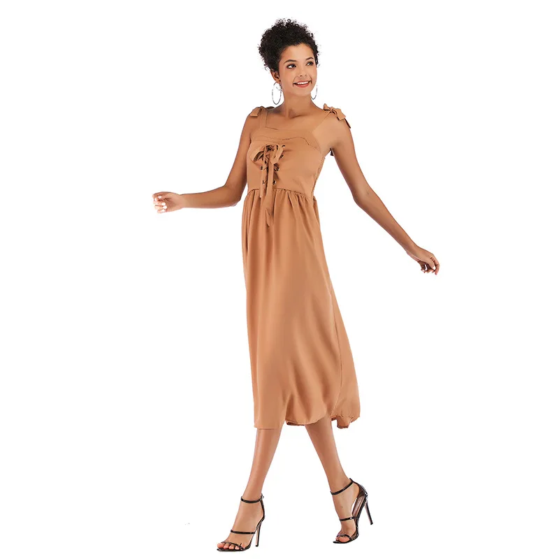 High quality Chiffon dress Sling women Bandage Bow solid robe femme vestidos de fiesta ropa femenina verano moda mujer | Женская одежда
