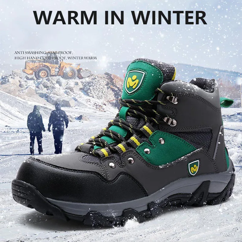 MODYF Men Winter Steel Toe Work Safety Shoes Warm Ankle Boots Fashion Zipper Puncture Proof Footwear size 39-45 | Обувь