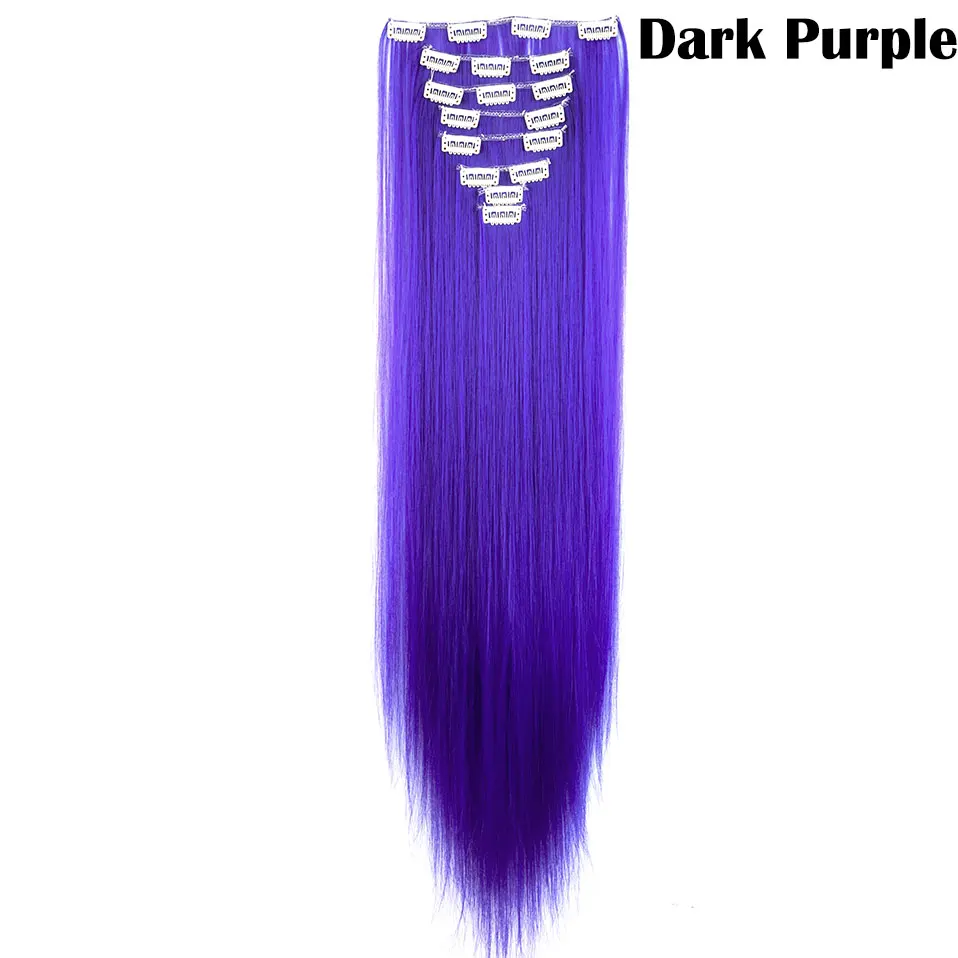 dark purple SNOILITE, 26 дюймов, женские Синтетические длинные прямые волосы, 8 шт., на заколках, для удлинения волос, на всю голову, толстые, синтетические волосы, чистые цвета - Цвет: dark purple
