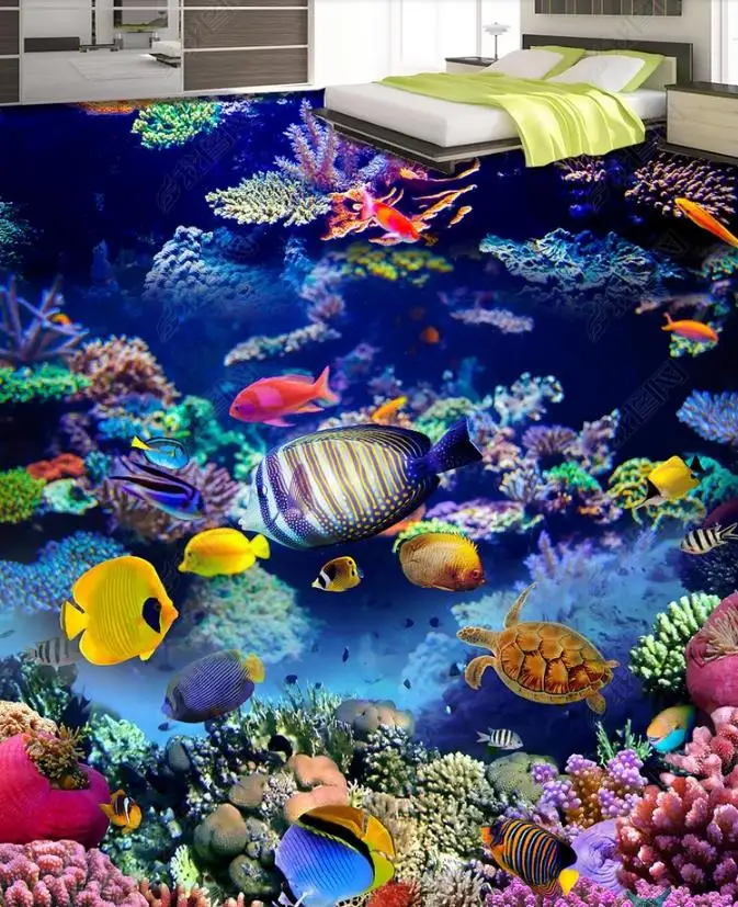 

3d flooring custom living room bathroom Coral Underwater World pvc wallpaper self adhesive 3d floor painting 3d mural wallpaper