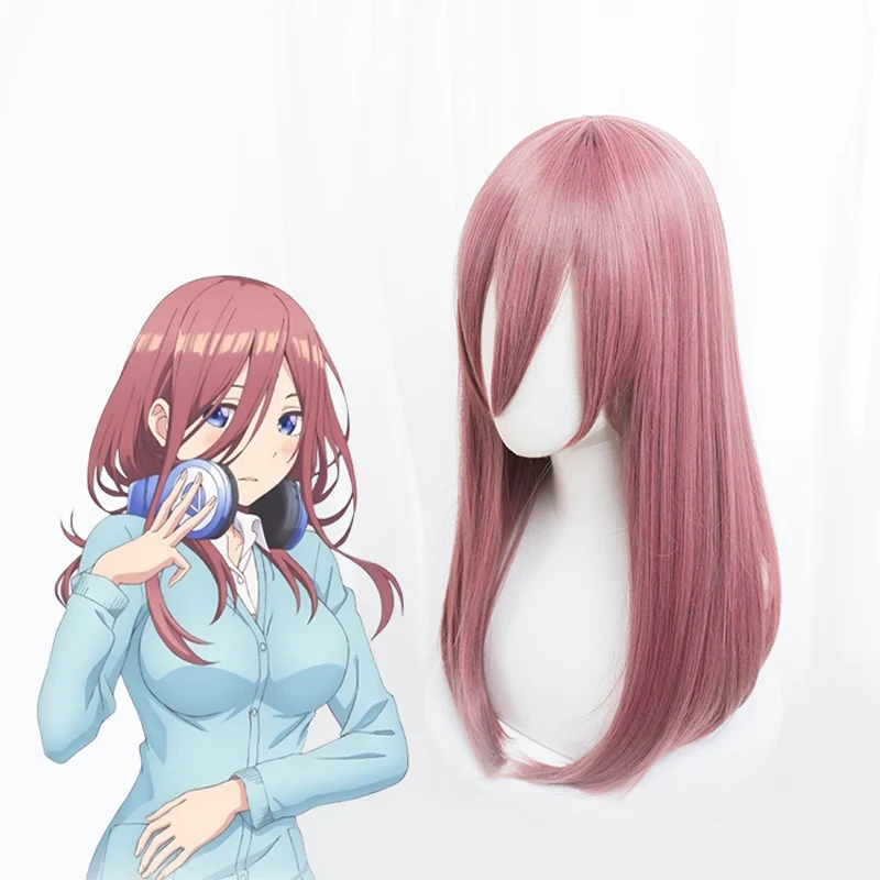 Темный красный длинный прямой парик для косплея gotoujian no Hanayome Miku Nakano синтетические