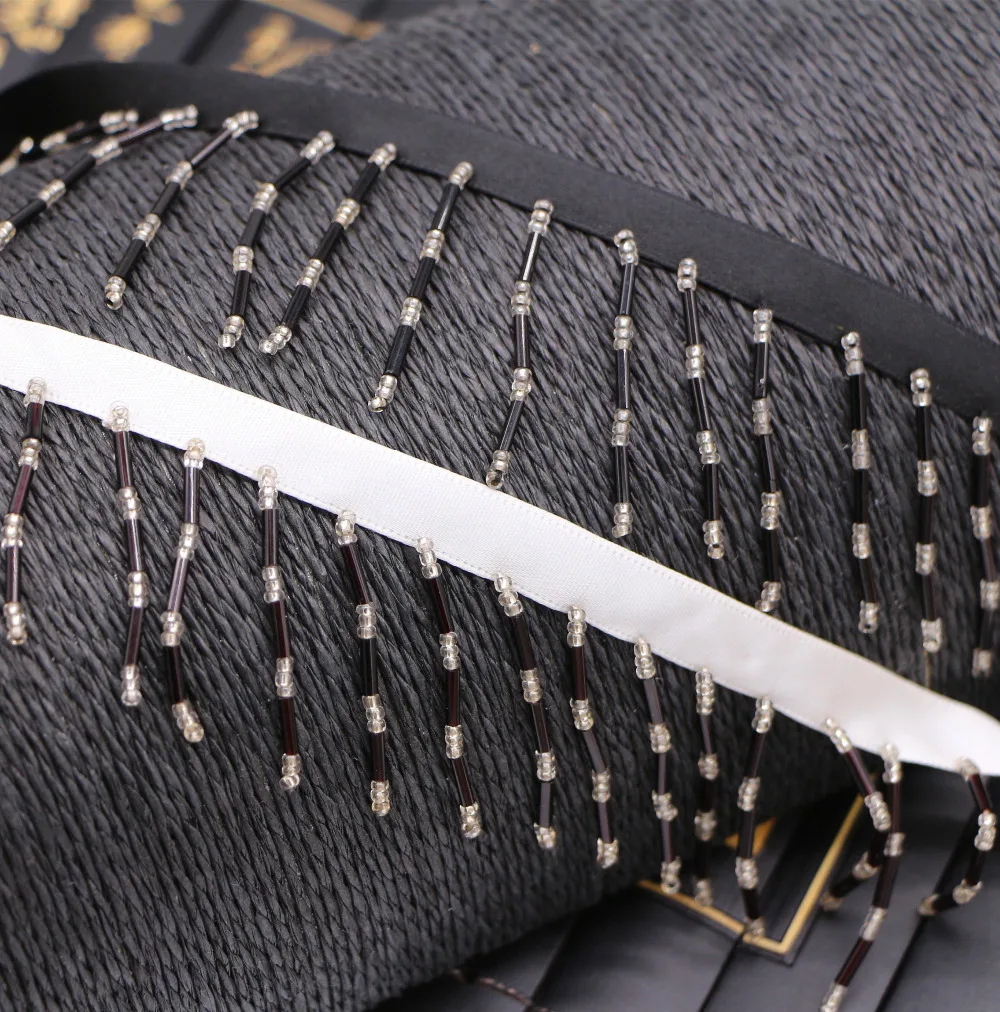 

10Yards White Black Ribbons Hanging Beads Beaded Lace Trim Clothing Accessories Headdress Materials Collar Bags Shoes Decoration