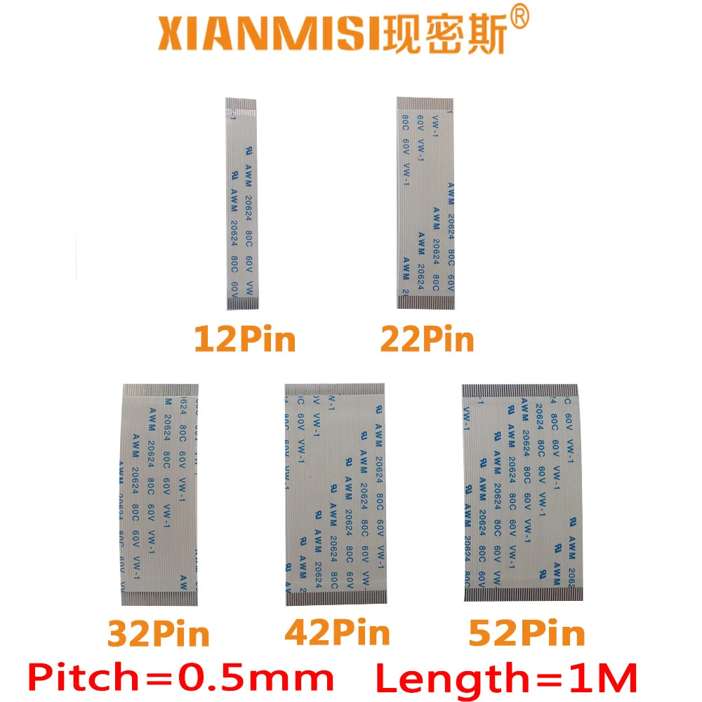 FFC FPC плоский гибкий ленточный кабель 12Pin 22Pin 32Pin 42Pin 52Pin с одной стороны 0 5 мм Шаг AWM