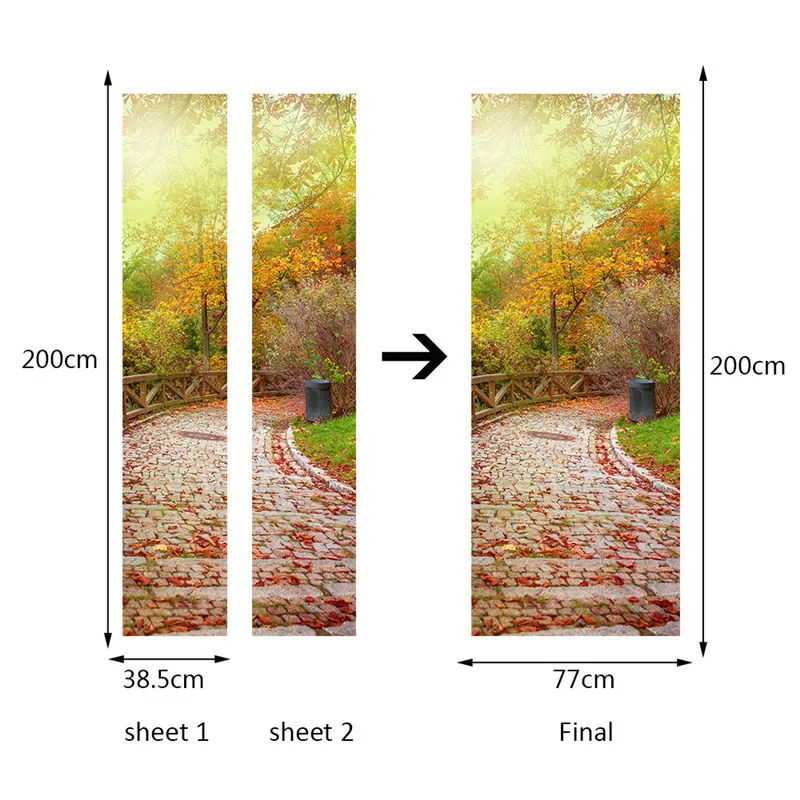 

Autumn Maple Door Sticker Door Vinyl Wall Decal Sticker Art Road Door Stickers for Living Room Door Home Decor