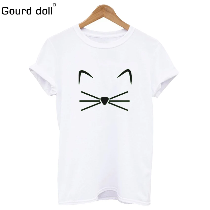 Gourd Doll Harajuku черная футболка женские топы с рисунком кота лица букв летняя для