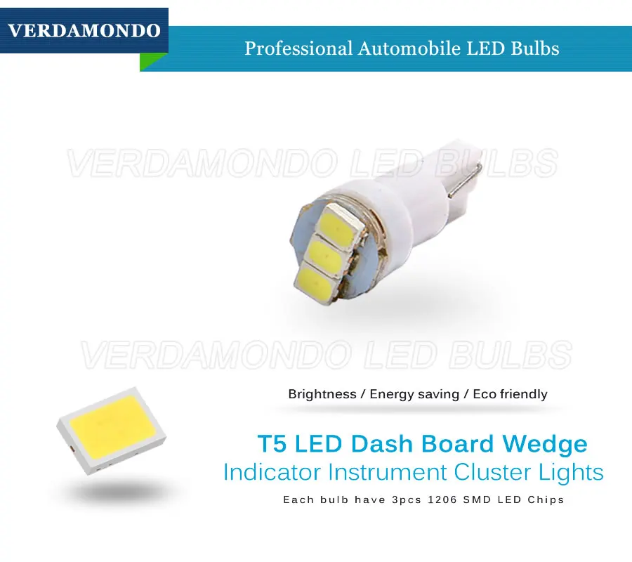 5 шт. T5 Клин 3 1206 SMD СВЕТОДИОДНЫЙ Автомобильный интерьер световая приборная панель лампы номерного знака Лампа желтый лед синий красный розовый зеленый белый 12 В постоянного тока
