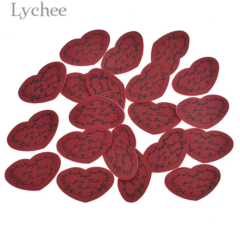 Lychee Life 20 шт. бирки ручной работы в форме сердца из искусственной кожи цветные