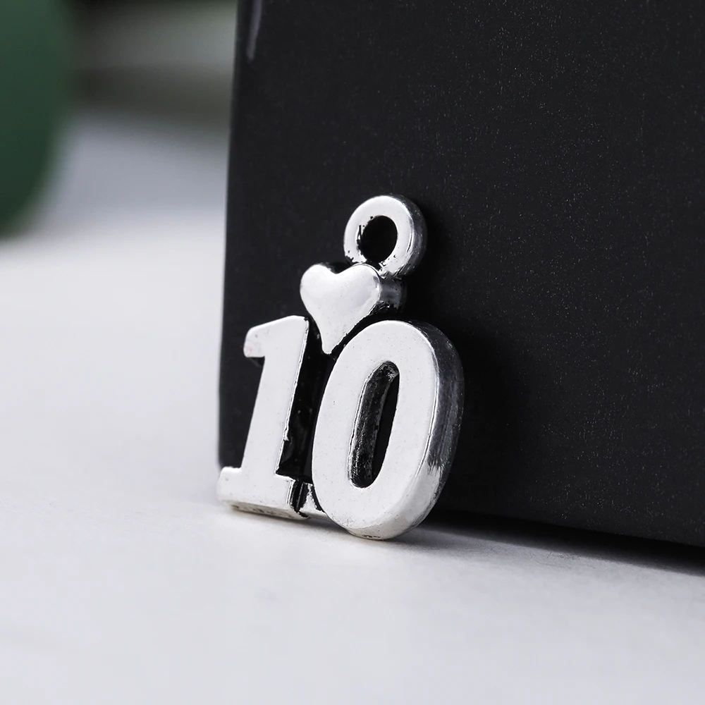 Оптовая продажа 5 шт./лот кулон с цифрой 10 и сердцем для изготовления ювелирных