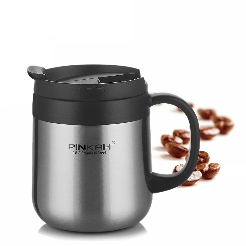 SILVER 350ML Термосы Pinkah 340& 460 мл 304 из нержавеющей стали, офисные кружки с ручкой с крышкой, изолированные чайные кружки, термосы, офисные термосы - Цвет: SILVER 350ML