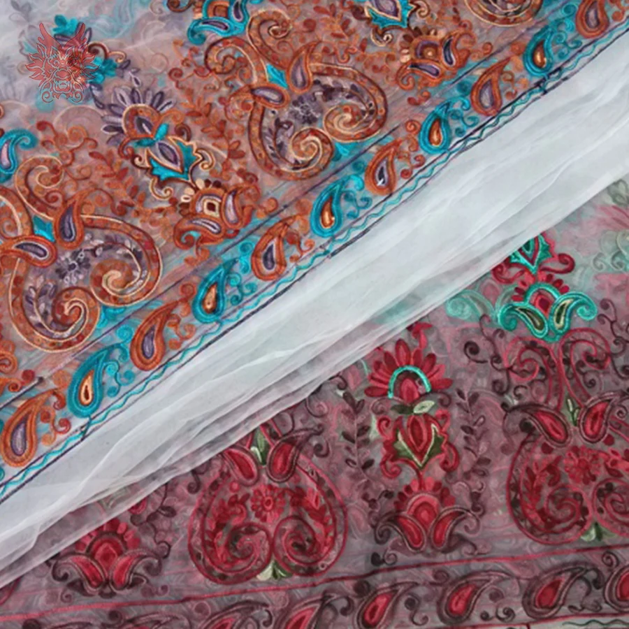 Американский стиль бохо Цветочная вышивка Сетка кружевная ткань для платья