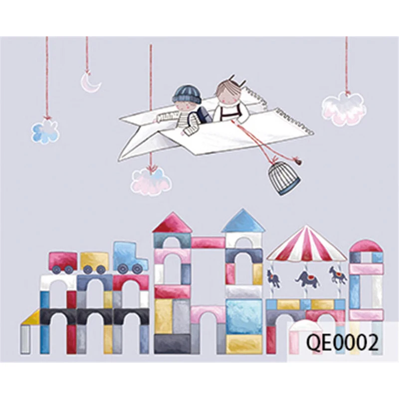 Custom DIY Fabric &amp Textile Wallcoverings For Walls Matt Silk Kids' Room murals Cartoon character Paper plane Building block |
