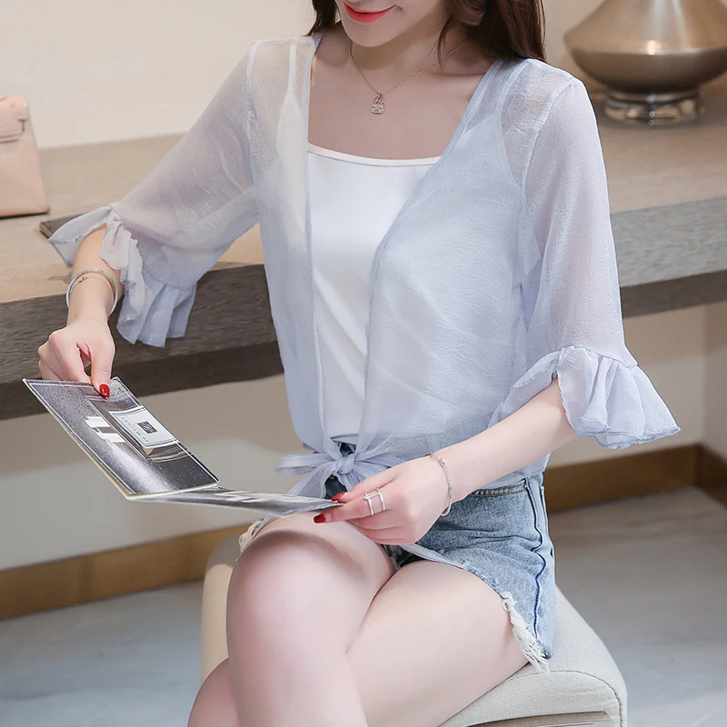 Женское Прозрачное кимоно летний кардиган женские прозрачные белые пикантные