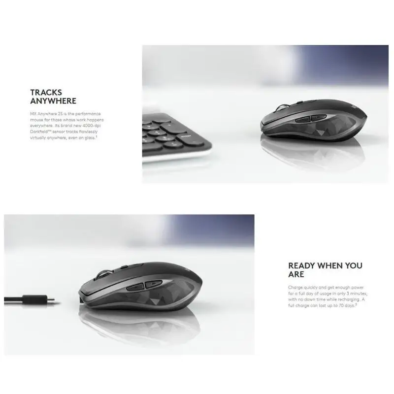 Беспроводная мышь logitech MX Anywhere 2 S, 4000 dpi, 2,4 ГГц, перезаряжаемая, Bluetooth, игровая мышь с приемником для компьютера, ноутбука, ПК