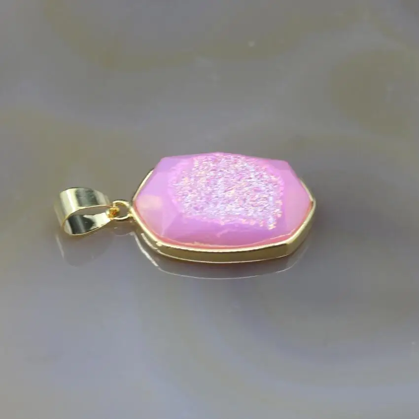 5Pcs/lot Gold Edges Faceted Slab Nugget Charms Beautiful Color Agates Druzy Geode Raw Quartz Drusy Necklace Pendants | Украшения и