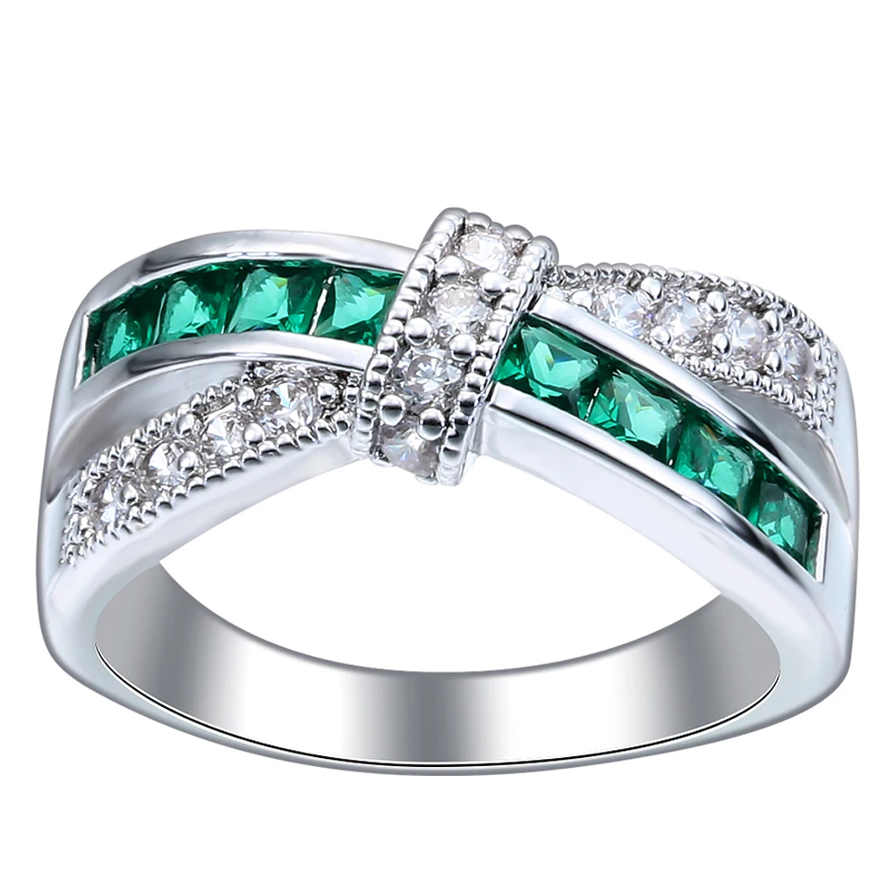 green silver Обручальное кольцо для девушки подарок крест розовый красный циркон из камня принцесса женские свадебные фиолетовые синие серебряные цвета ювелирные изделия - Цвет основного камня: green silver