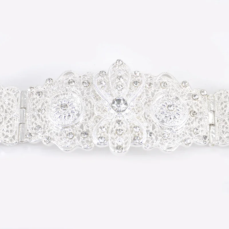 Fashion long sleeve lady adjustable length plate silver metal belt popular fashion belt girl hollow flower wedding belt