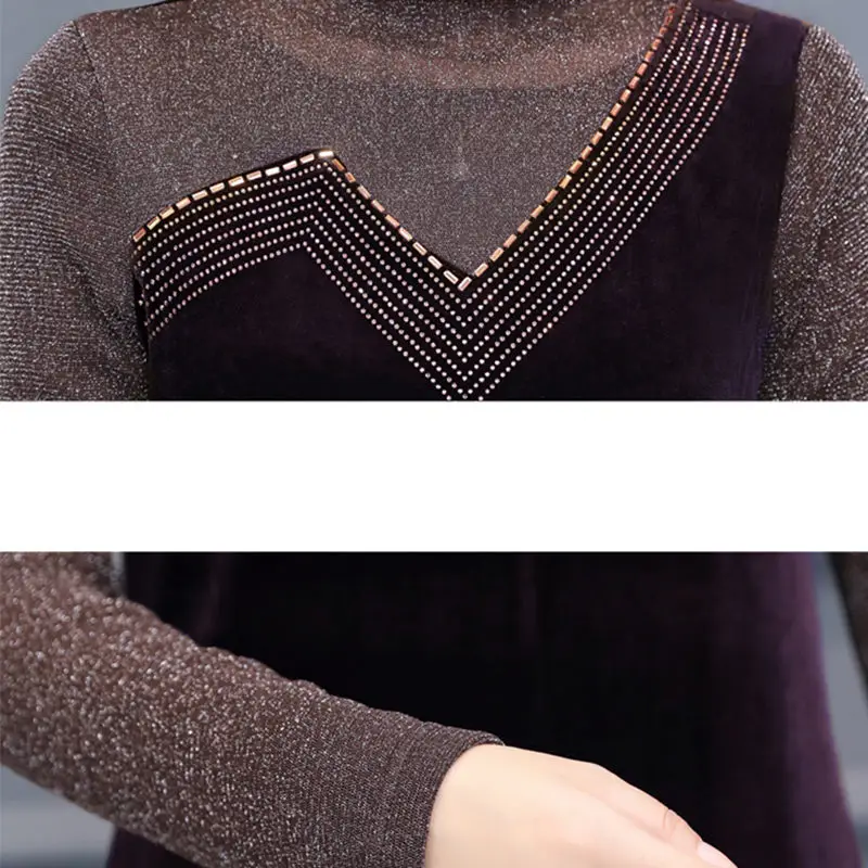 

2019 Autumn Winter New Women Plus Velvet Thicken Large Size Dresses Mini Diamonds Spliced Fashion Female Dress 5XL Elbise LQ570