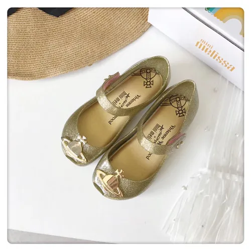 Золотой Наряд для родителей и ребенка обувь Melissa Девушка желе детские сандалии, босоножки Melissa/Детские сандалии, пляжная обувь на нескользящей подошве - Цвет: Золотой