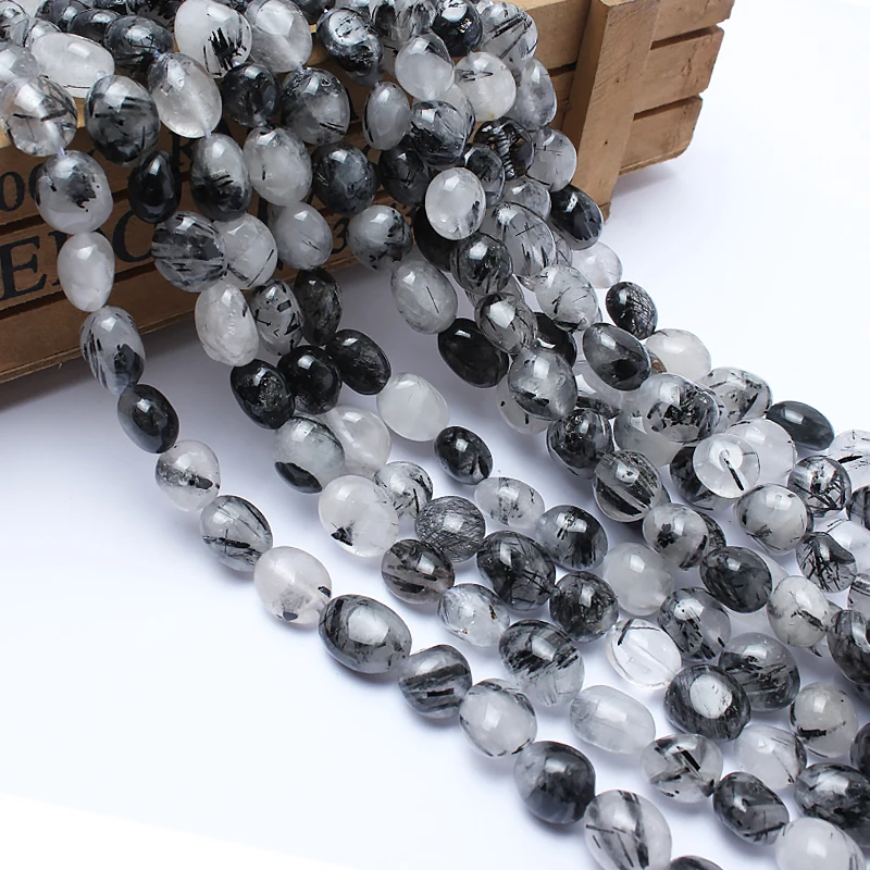 

Бусины из натурального камня 8-10 мм, неправильной черной рутилированной искусственной кожи для изготовления ювелирных изделий, браслетов и ...