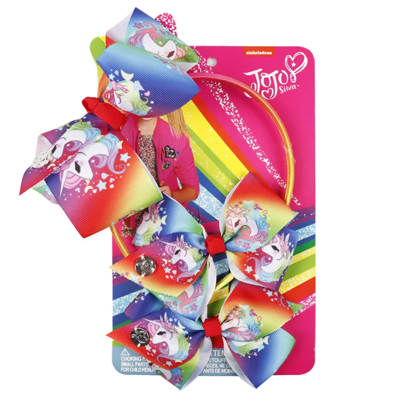 3 шт./компл. 5," Jojo Siwa Единорог JOJO набор бантов лента повязки для волос, аксессуары для волос для девочек бант ручной работы нарисованной длинноволосой девочкой и лентой на голову