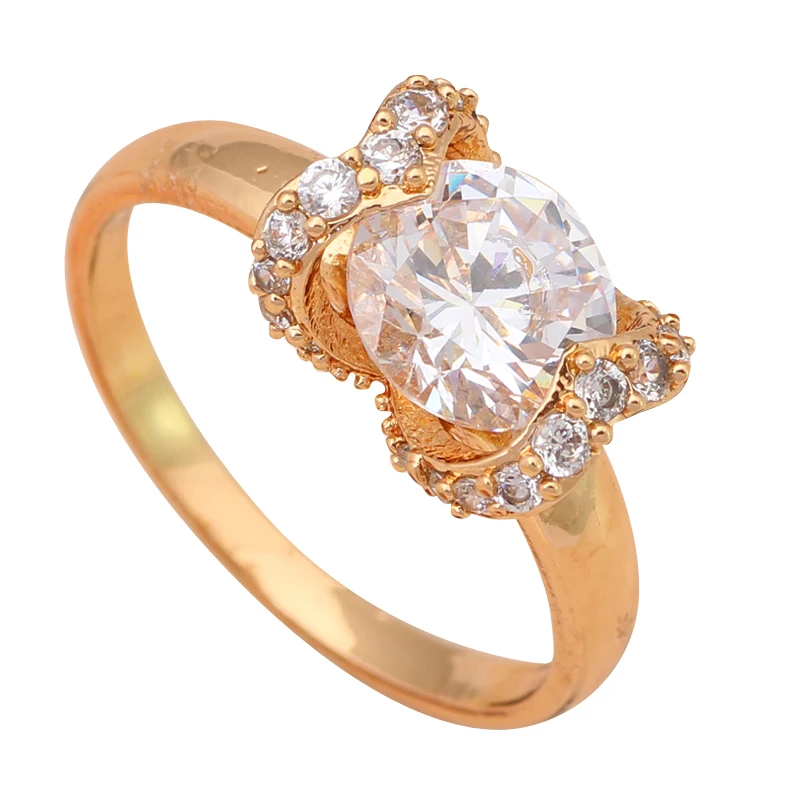 Для лета Пром Золото Тон Модные украшения Золотой элемент кольцо Юбилей SZ #6.5 #8