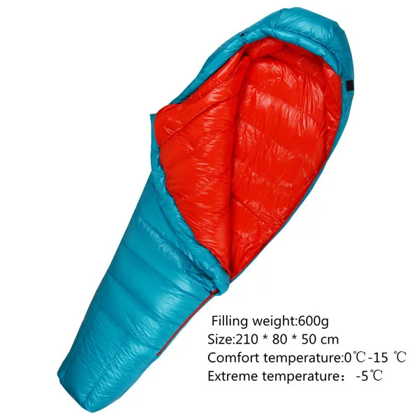 blue red 600g Winter Sleeping Bag Duck Down Filled 400g 600g 800g 1000g Ultralight Tent Sleeping Bag For Outdoor Camping Kiking Backpacking - Цвет: blue red 600g