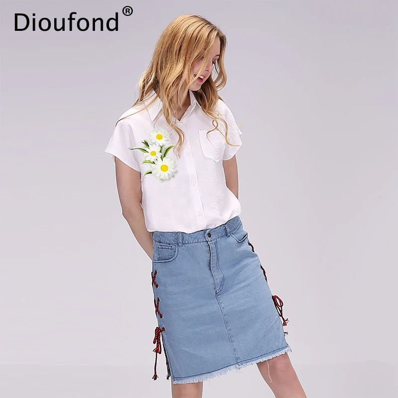 Женские блузки Dioufond с коротким рукавом цветочной аппликацией | Женская одежда