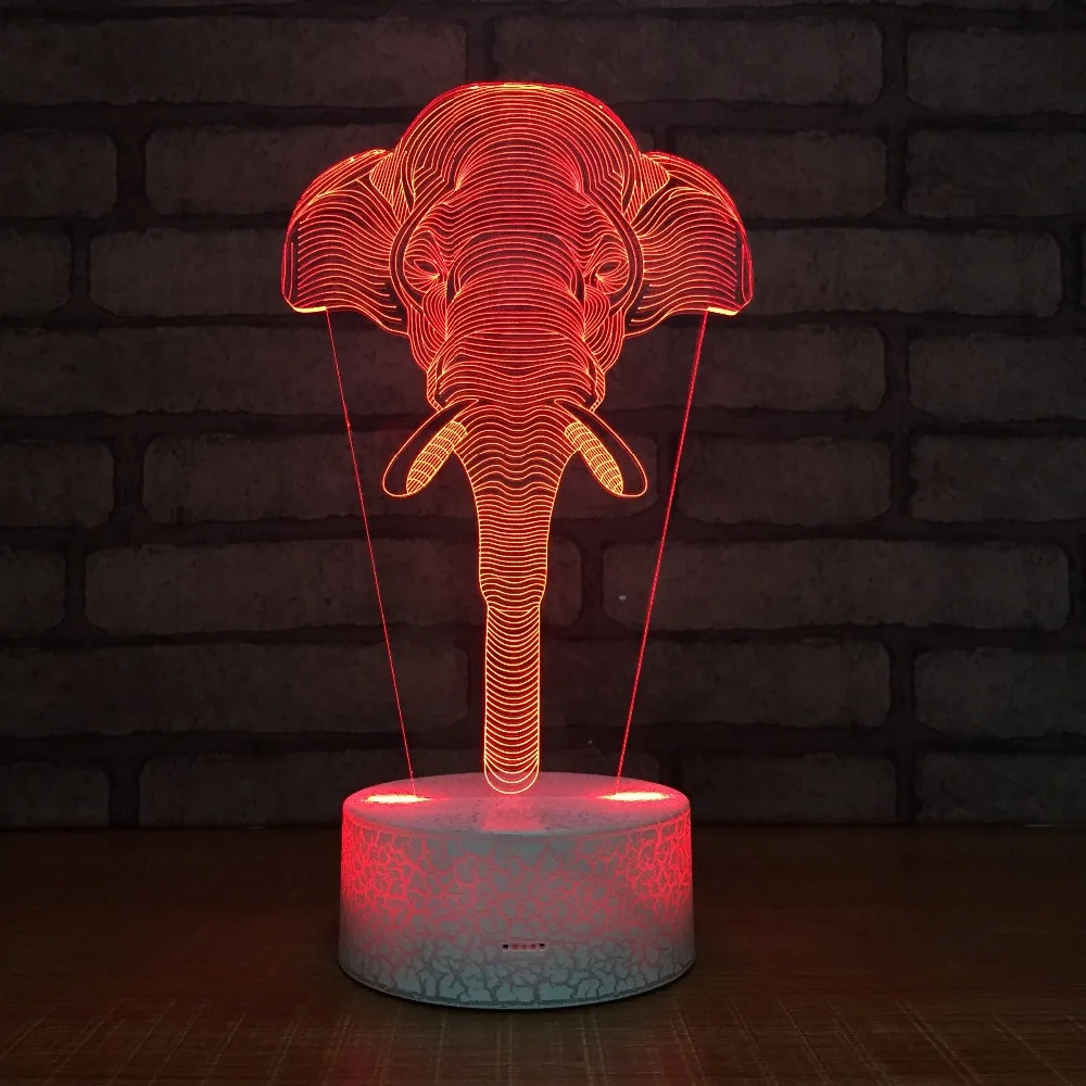 7 цветов Изменение 3D Ilusion слон форма ночные светильники LED Настольная лампа для