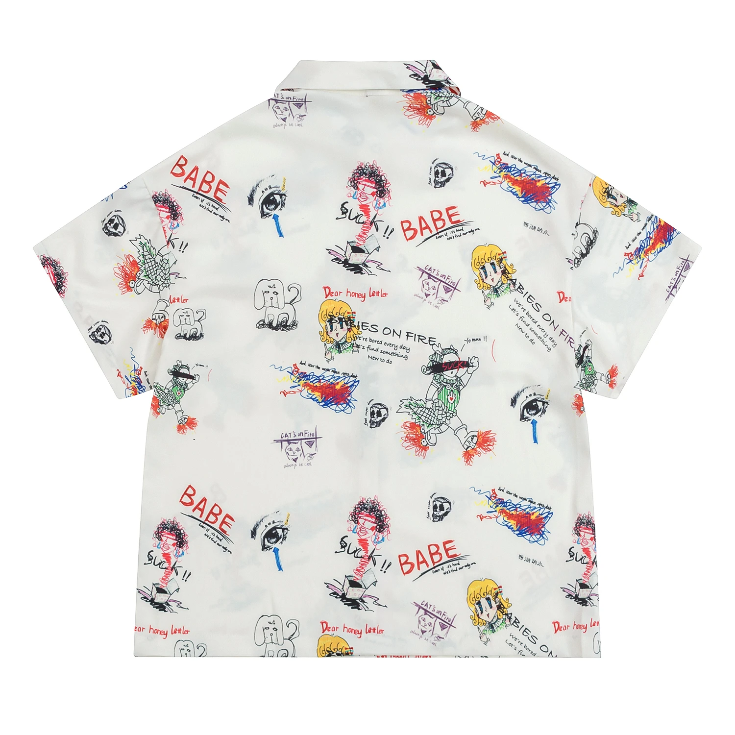2018 Summer New Women Chiffon Blouse Short Sleeve Babe Printed Original Design White Shirts Tops Preppy Style Oversized |