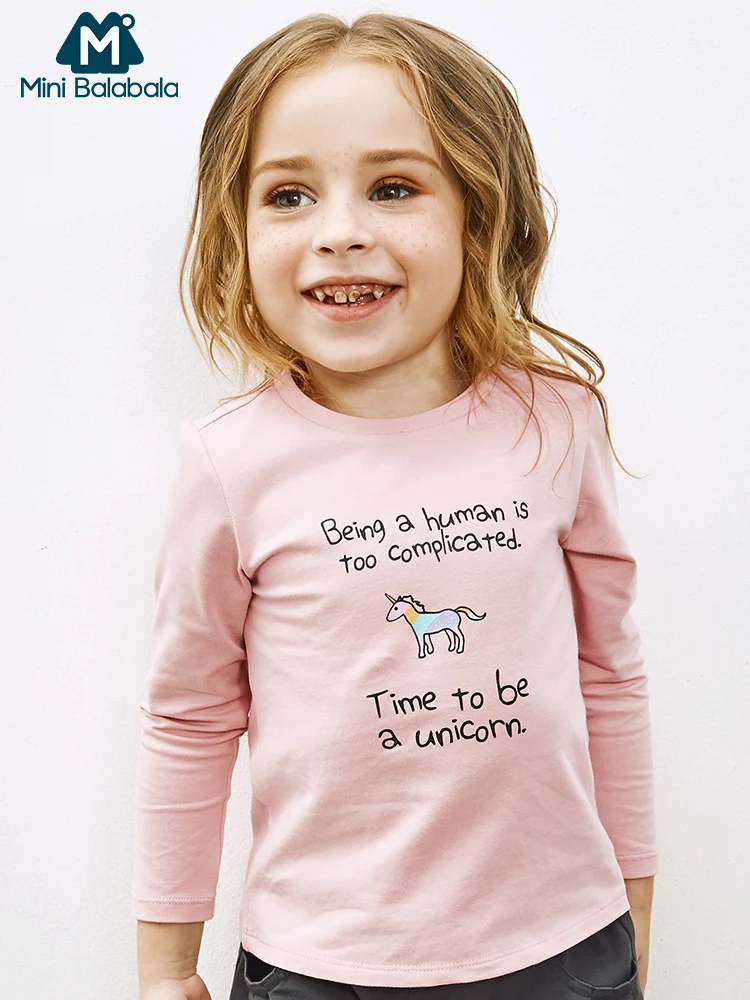Мини Balabala для маленьких девочек футболки с надписью Футболка длинным рукавом