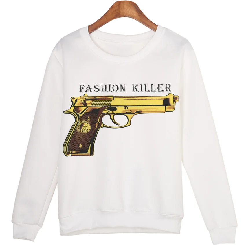 Горячая новинка модная женская толстовка 2015 года худи с принтом пистолета Moleton Gun