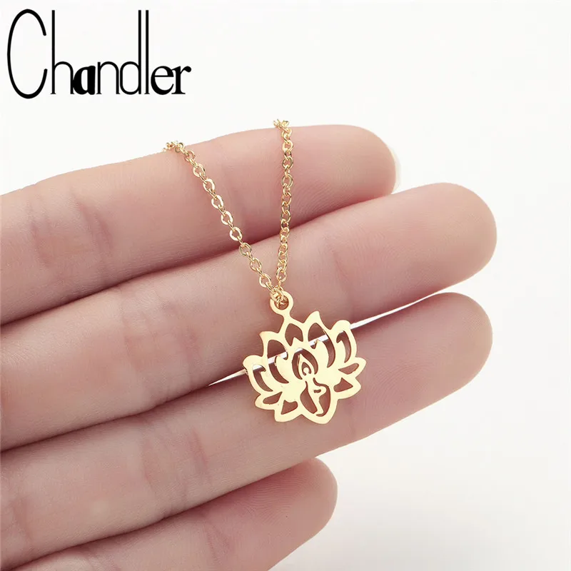 Ожерелья Chandler с подвеской в виде лотоса для йоги Женский чокер из нержавеющей
