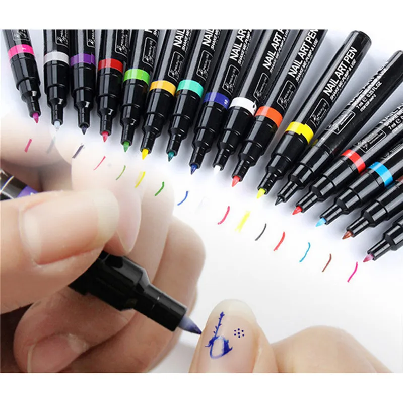 16 Цвета Дизайн ногтей ручка для 3D DIY Инструменты Краски ручки Лаки Pen Set