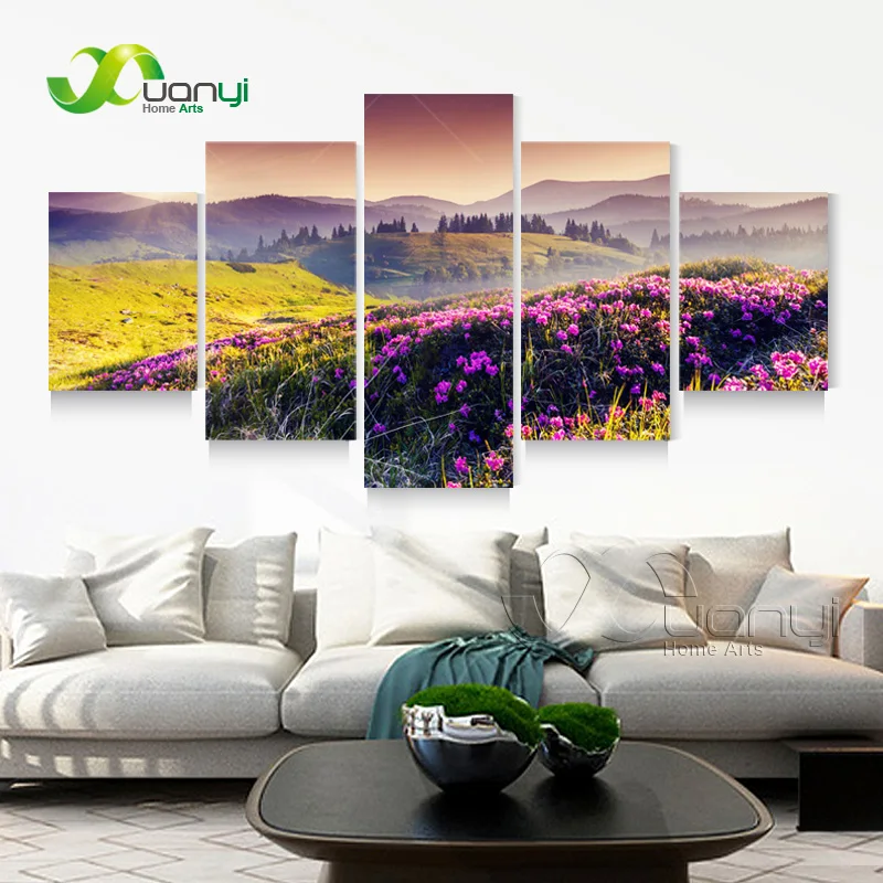 

5 Panel Modern Prints Landscape Mountains Flower Painting Picture Canvas Wall Sunset Paintings For Living Room Unframed PR1041