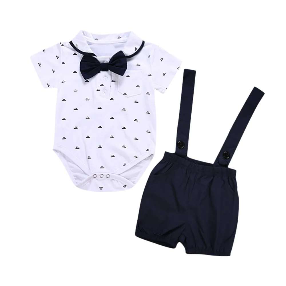 Baby Boy Clothes 2PCS Infant Boys Short Sleeve Print Bodysuit Kids Solid Shorts Newborn Dropshipping Bebek Giyim | Детская одежда и