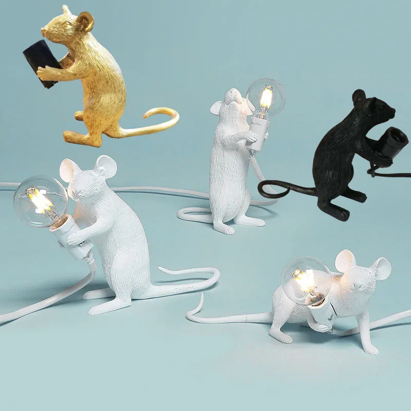 Современная настольная лампа в виде животных мышка белое золото черная резинка