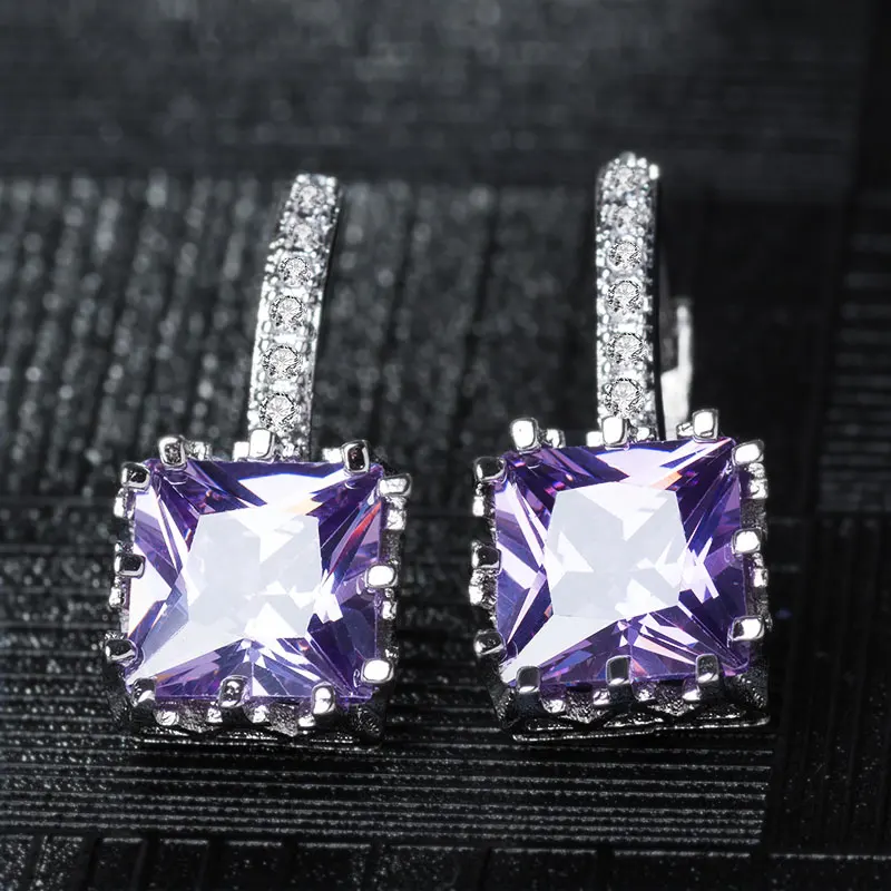 QCOOLJLY новые серьги чудесные глянцевые 9 цветов шикарные Квадратные CZ AAA кубический цирконий серебряный цвет тонкие серьги-кольца для женщин