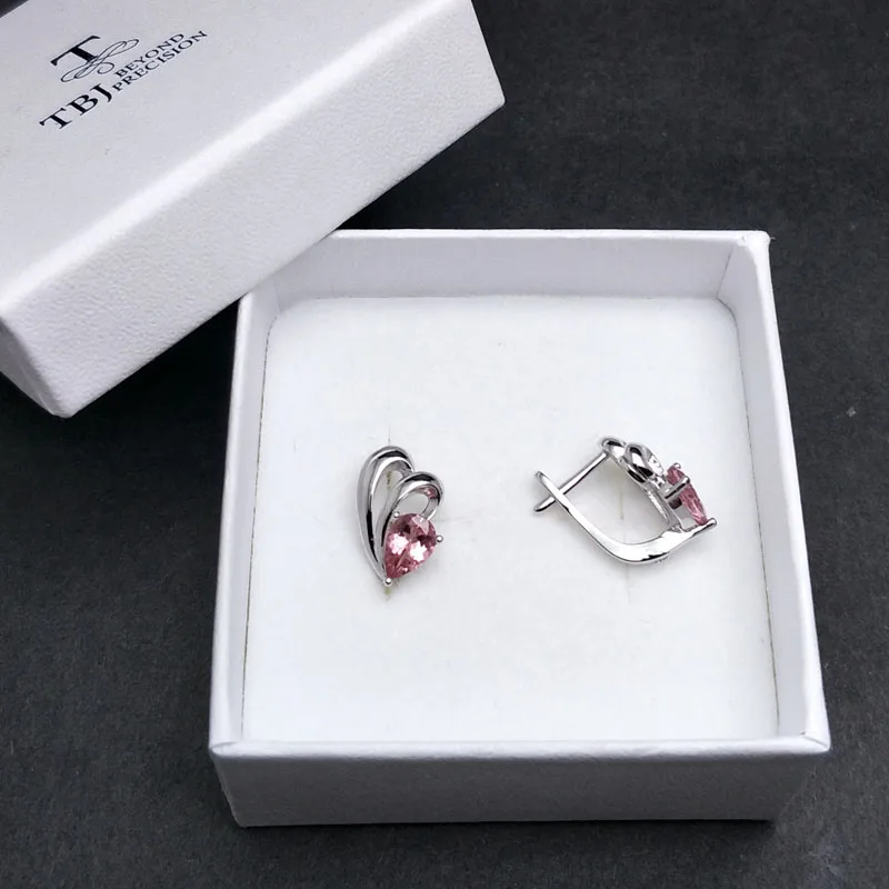 

TBJ,Grace small simple earring with natural pink tourmaline gemstone in 925 sterling silver fine jewelry for women as gift box