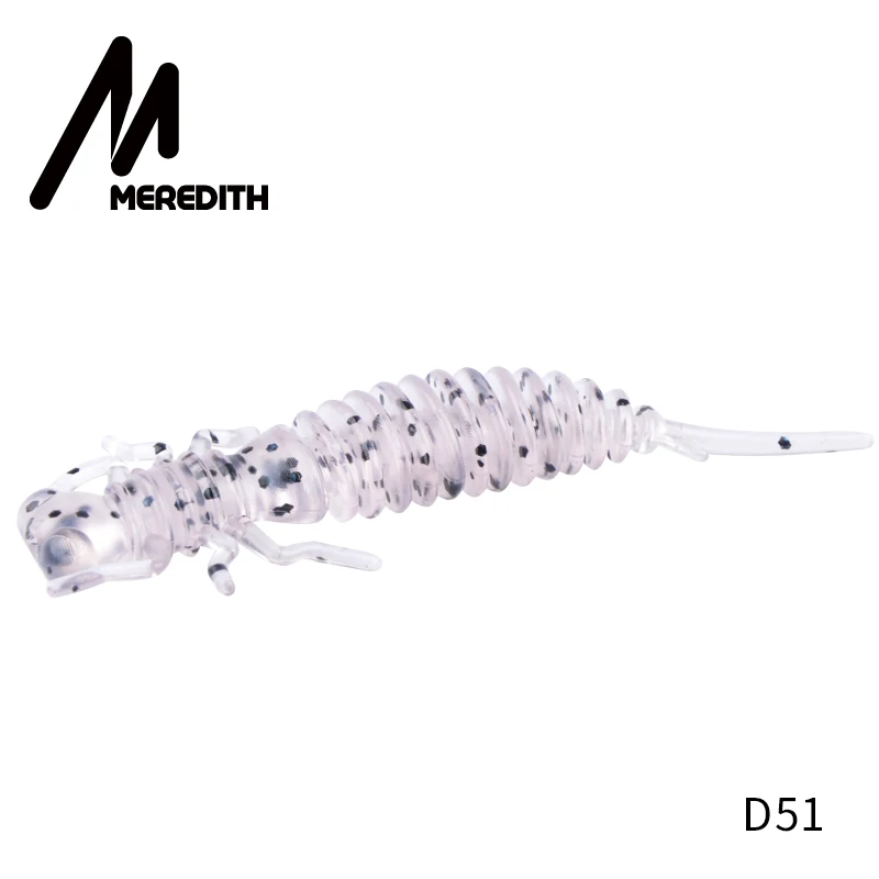 D51 MEREDITH 10 шт. приманки для ловли личинки 50 мм 0,9 г Мягкая Пластиковая наживка личинка пресноводные плавающие приманки мягкая силиконовая приманка червь для рыбалки - Цвет: D51