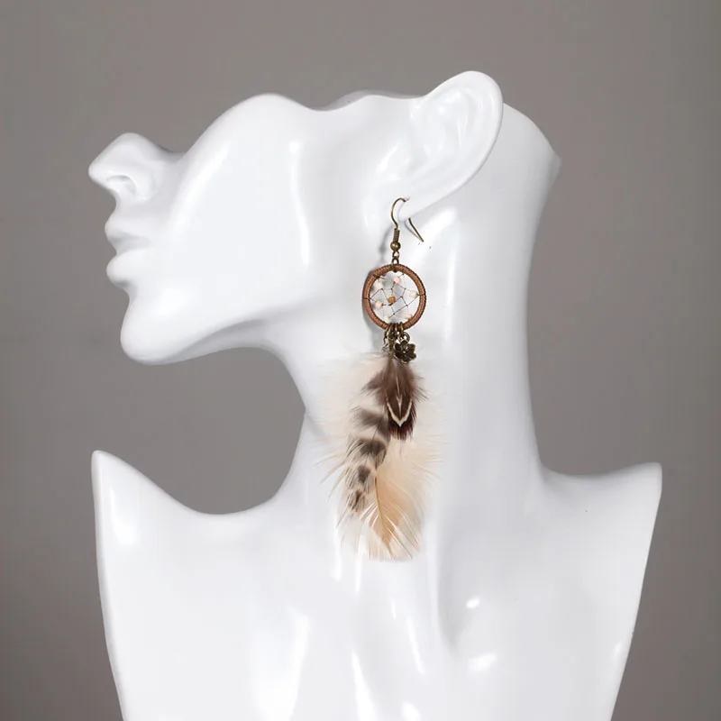 Длинные висячие серьги с кисточками и перьями для женщин Ловец снов бижутерия