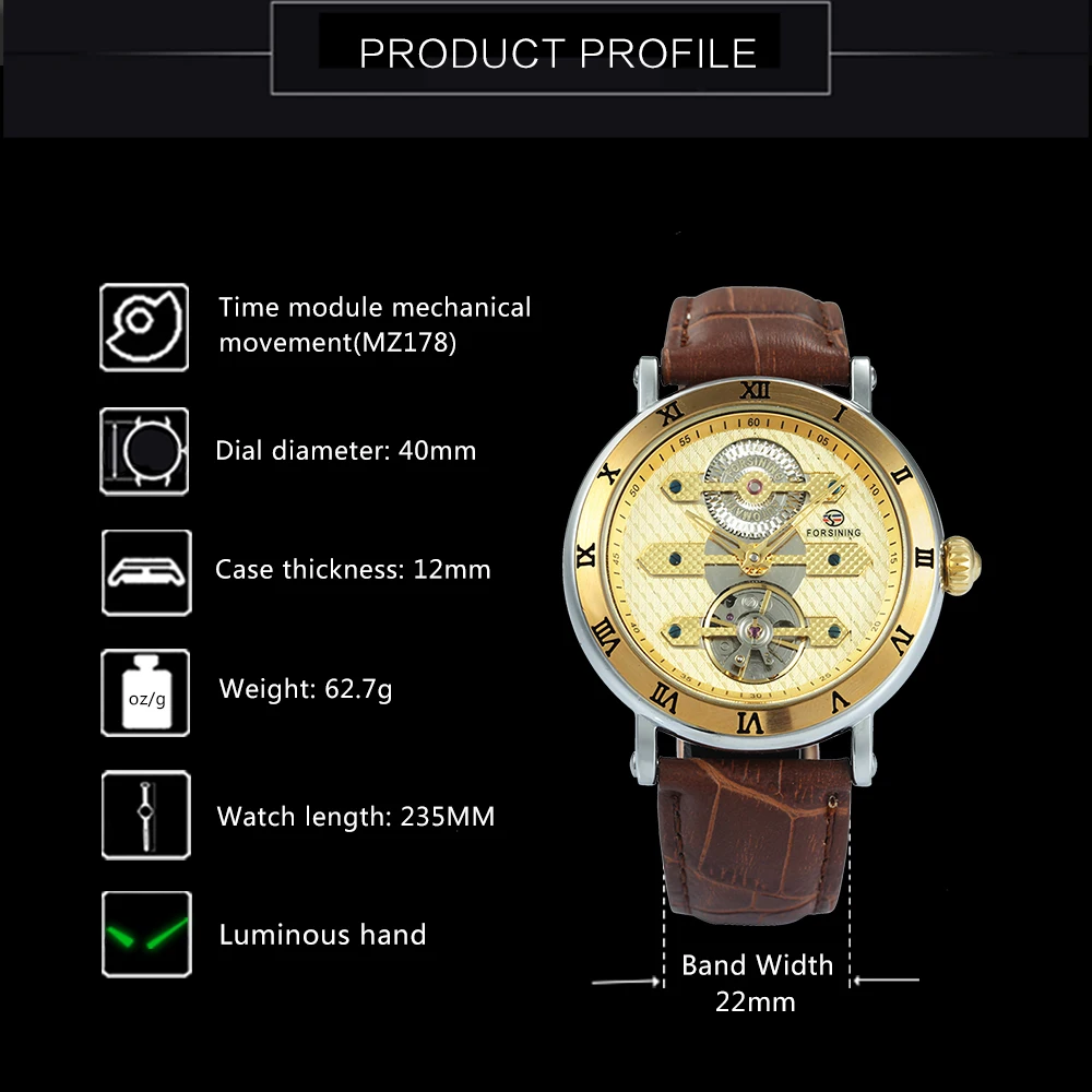 Часы наручные FORSINING Мужские автоматические брендовые роскошные механические с