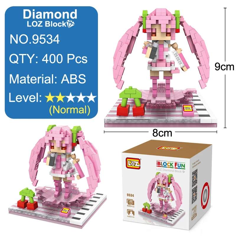 LOZ Мику Хацунэ аниме фигурки игрушки 3D модель Хацунэ Мику косплэй Конструкторы сборки Diamond развивающие игрушки для девочек 14+ подарок день рождения Рождество