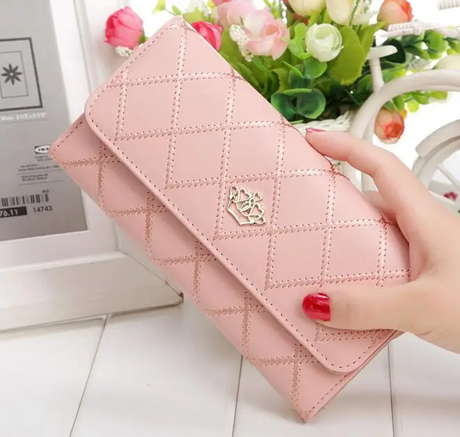 Pink Новинка; прекрасные сумки из натуральной кожи Дамский Длинный клатч кошелек Для женщин большой Ёмкость держатель для карт из искусственной кожи кошелек для вечерние свадебные модные однотонные - Цвет: Pink