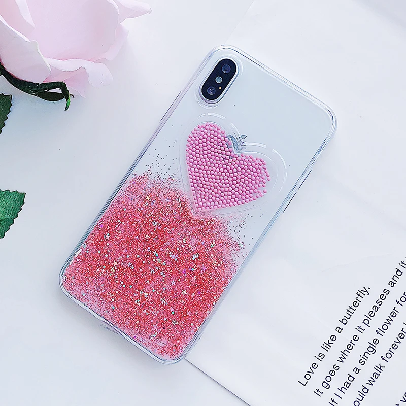 Жидкое Сердце Блеск улыбка лицо облака чехол для телефона для iPhone 6 6s 7 8 Plus X XS 11 Pro Max Мороженое Мягкий ТПУ динамический бисер чехол