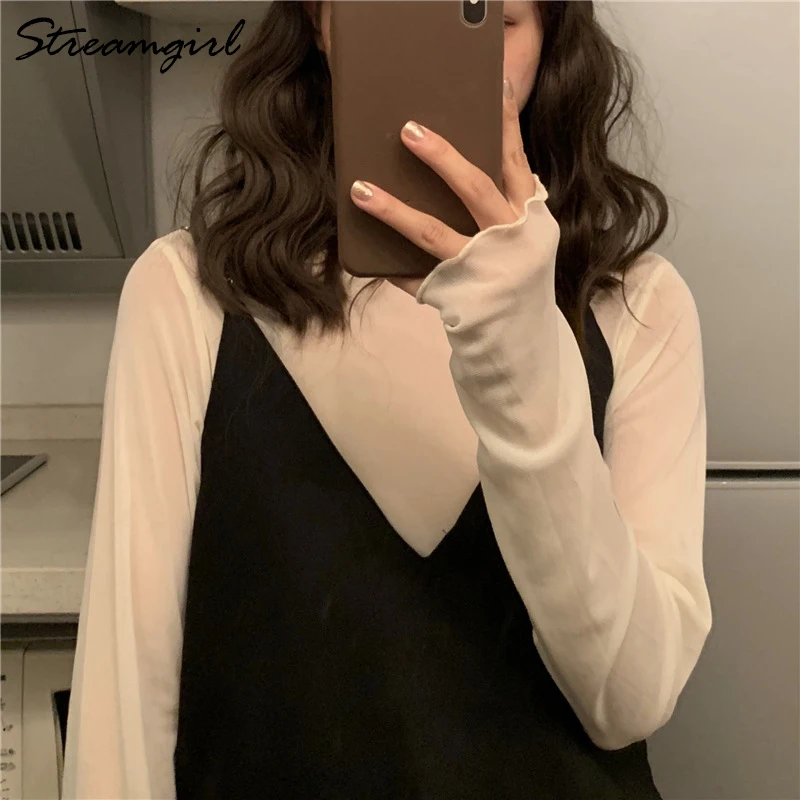 Женская прозрачная блузка Streamgirl с высоким воротом сетчатый топ 2019|Блузки| |