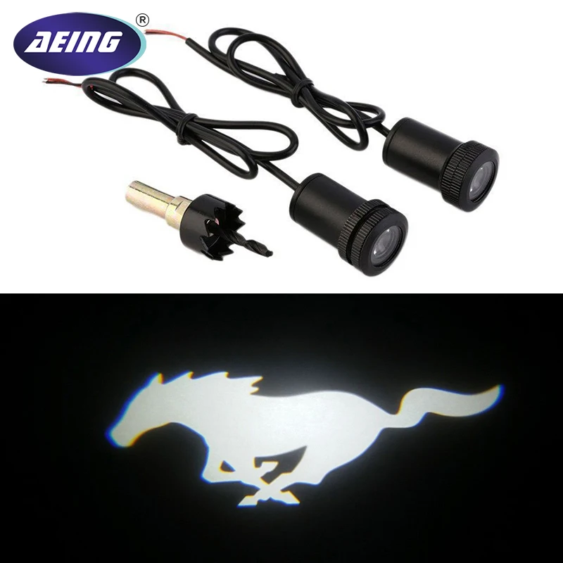 AEING 2 шт. белый Mustang Pony светодиодный лампы вежливость призрак тени огни дверные Прожекторы для Ford Mustang